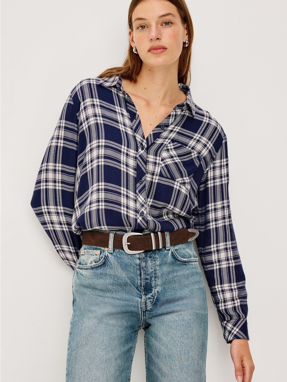 Rails Navy and White Plaid Button-Down Shirt